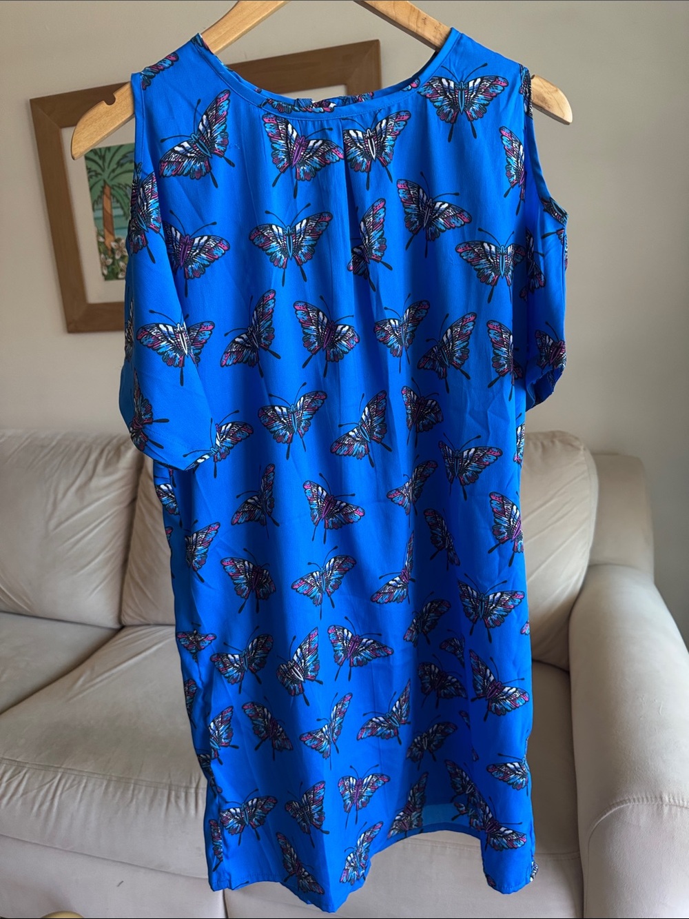 Tramp Royal Blue Butterfly Print Mini Babydoll Dress Women’s Medium